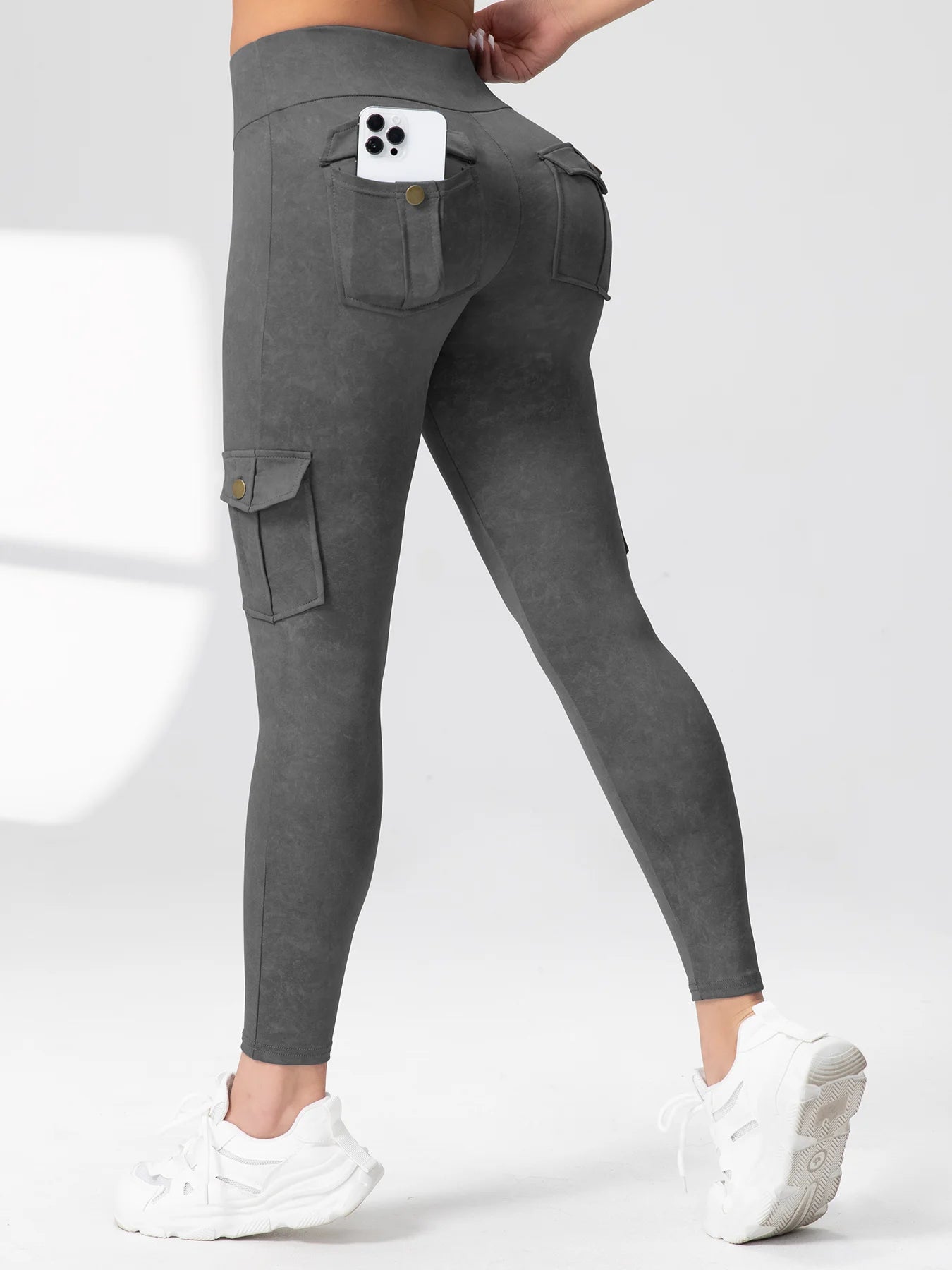 Women High Waist Yoga Gym Cargo Pocket Pant Fashion Tummy Control Athletic Pants Skinny Stretch Streetwear Sport Leggings