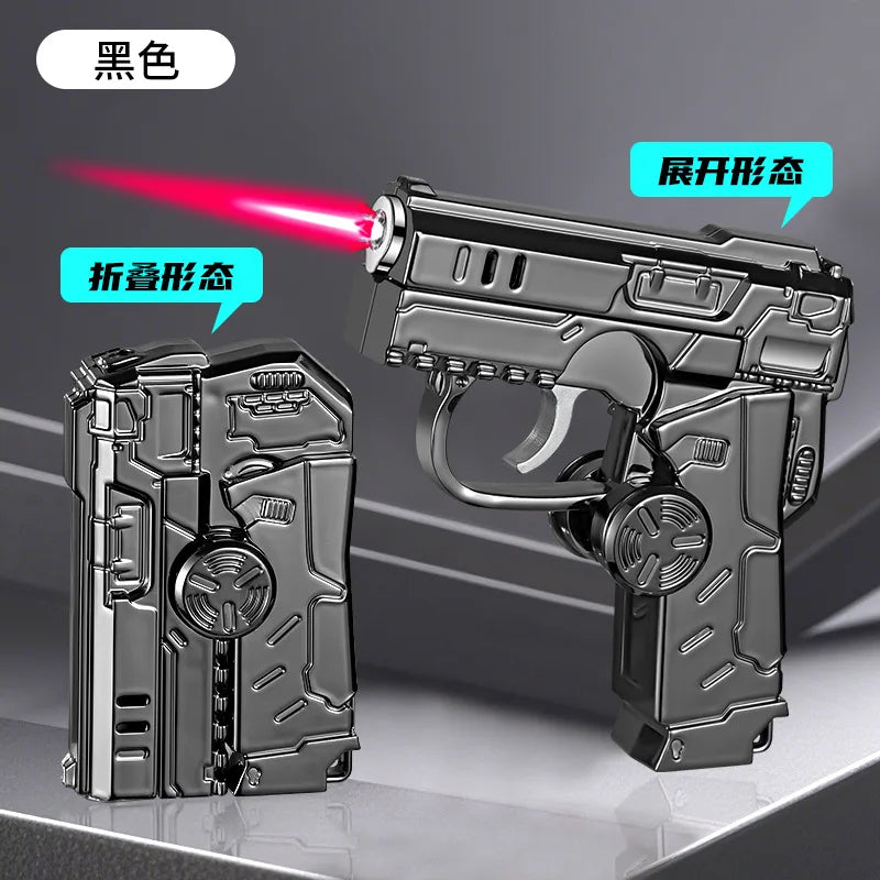 New Transformable Butane Lighter, Windproof Red Flame with RGB Lighting & Pistol/Gyro Design, Stress Relief Foldable Torch