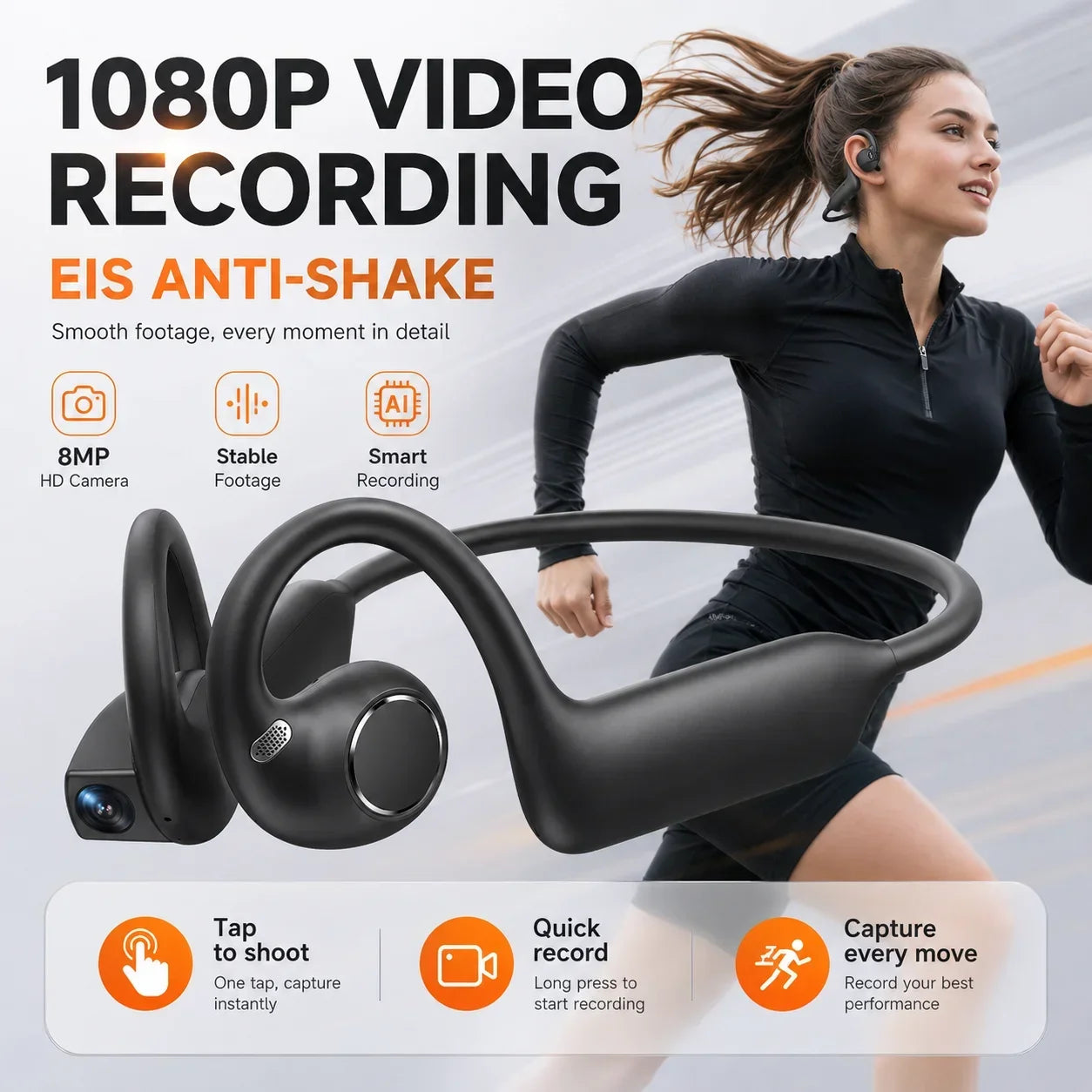 AI Smart Shooting Open Ear Headphones 8MP Camera EIS Anti‑shake Video Recording AI Translation Open‑ear Wireless Bluetooth Sport
