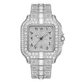 MISSFOX Luxury Quartz Watch For Men Automatic Date Hip Hop Full Iced Diamond Clock Fashion Waterproof Square WristWatch 2023 New