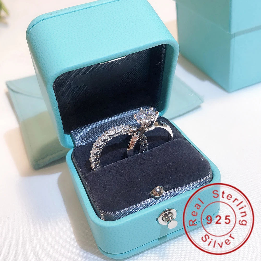 Brand Promise Ring Set Real 100% 925 Sterling Silver Diamond Engagement Wedding Band Rings for Women finger jewelry